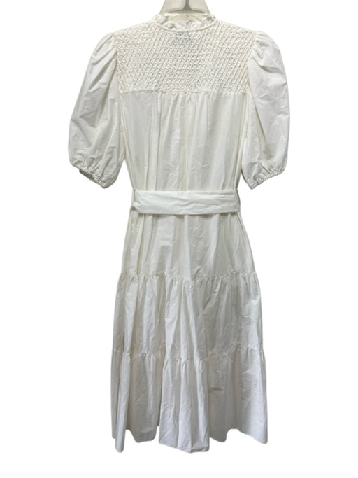 Christy Lynn Size M White Cotton Smocked Shoulder Short Balloon Sleeve Dress White / M