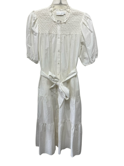 Christy Lynn Size M White Cotton Smocked Shoulder Short Balloon Sleeve Dress White / M