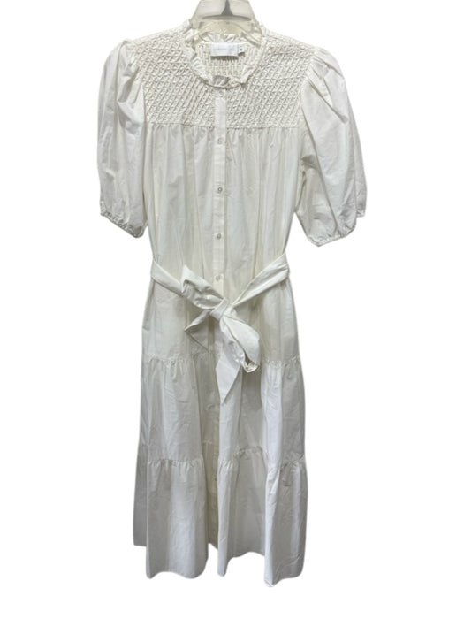 Christy Lynn Size M White Cotton Smocked Shoulder Short Balloon Sleeve Dress White / M