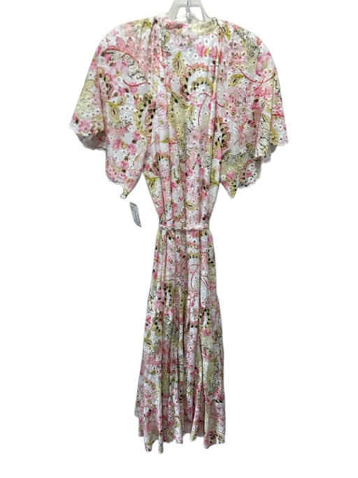 Misa Size S Pink, Green & White Cotton Short Sleeve Floral eyelet Dress Pink, Green & White / S