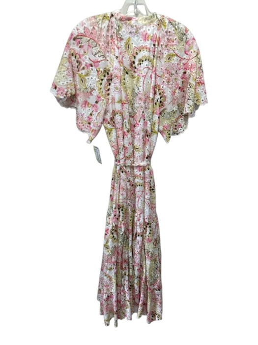 Misa Size S Pink, Green & White Cotton Short Sleeve Floral eyelet Dress Pink, Green & White / S