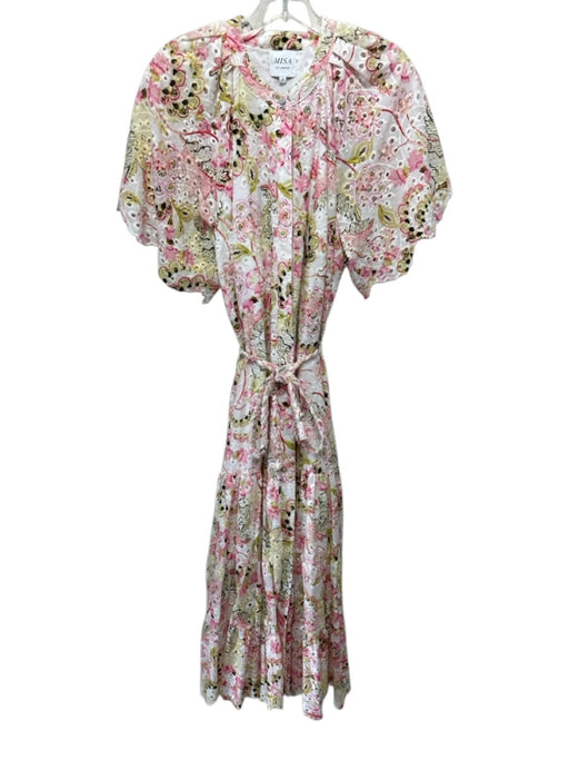 Misa Size S Pink, Green & White Cotton Short Sleeve Floral eyelet Dress Pink, Green & White / S
