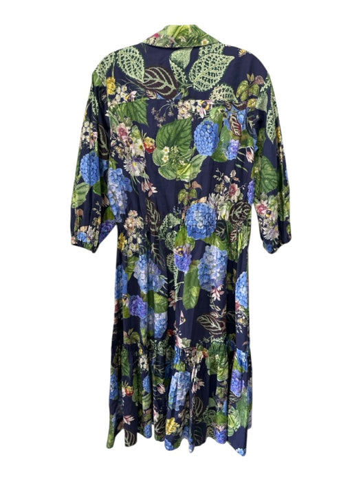 Cara Cara Size L Navy, Green & Purple Cotton Long Sleeve Floral Print Maxi Dress Navy, Green & Purple / L