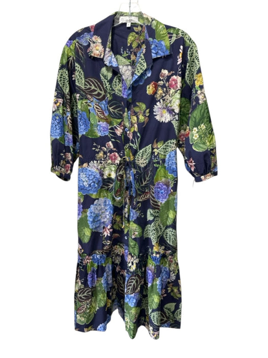 Cara Cara Size L Navy, Green & Purple Cotton Long Sleeve Floral Print Maxi Dress Navy, Green & Purple / L