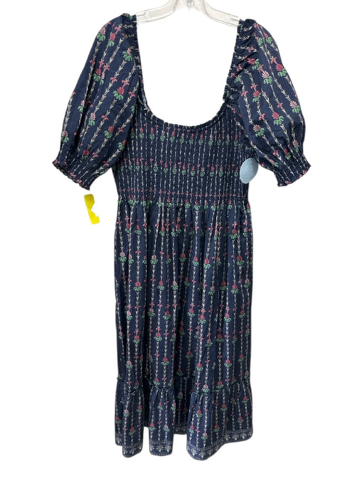 Hill House Size L Navy, Red & Green Cotton Short Balloon Sleeve Floral Dress Navy, Red & Green / L