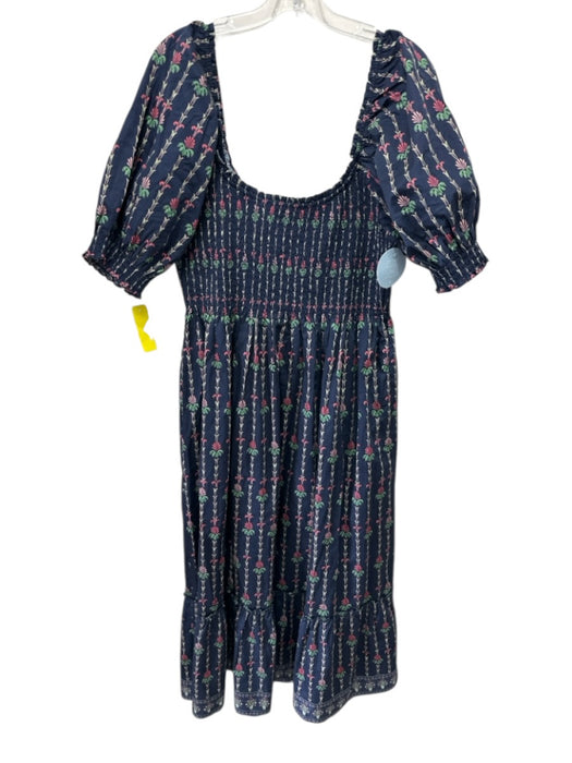Hill House Size L Navy, Red & Green Cotton Short Balloon Sleeve Floral Dress Navy, Red & Green / L