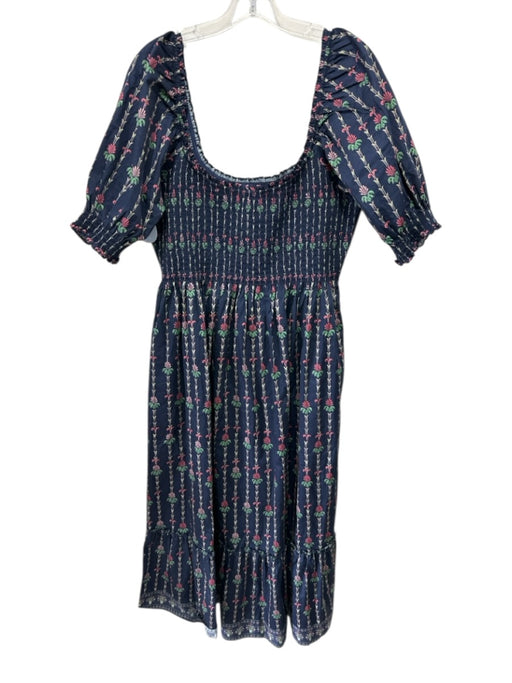 Hill House Size L Navy, Red & Green Cotton Short Balloon Sleeve Floral Dress Navy, Red & Green / L