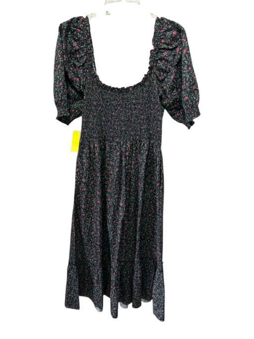 Hill House Size XL Black, Red & Yellow Cotton Short Balloon Sleeve Floral Dress Black, Red & Yellow / XL