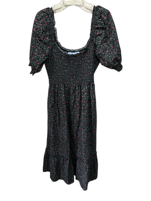 Hill House Size XL Black, Red & Yellow Cotton Short Balloon Sleeve Floral Dress Black, Red & Yellow / XL