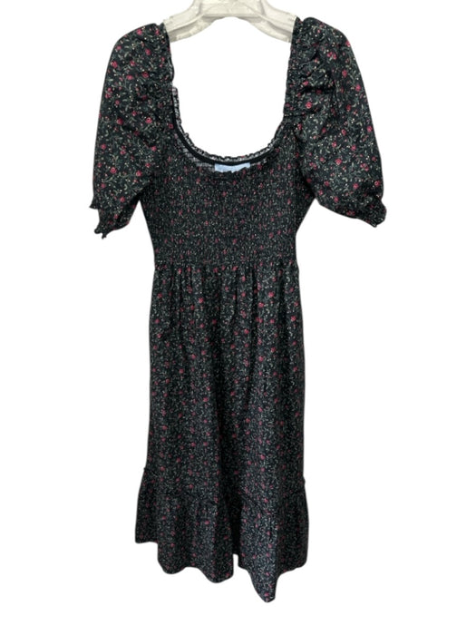 Hill House Size XL Black, Red & Yellow Cotton Short Balloon Sleeve Floral Dress Black, Red & Yellow / XL