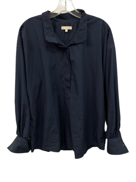 Ann Mashburn Size L Navy Cotton Quarter Button Long Sleeve Top Navy / L