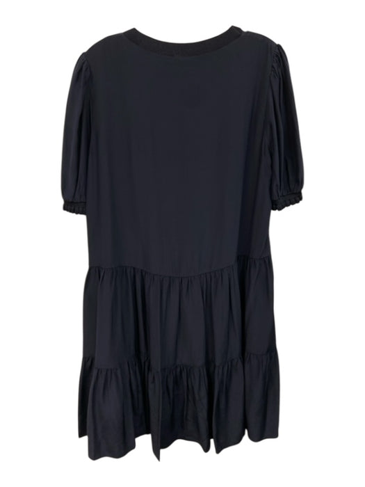 Cinq a Sept Size M Navy Silk Short Sleeve V Neck Knee Length Tiered Dress Navy / M