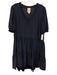 Cinq a Sept Size M Navy Silk Short Sleeve V Neck Knee Length Tiered Dress Navy / M