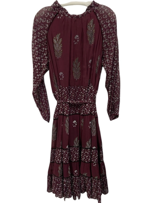 Kopal Size M Maroon Viscose split v Tie Neck Floral Midi Dress Maroon / M