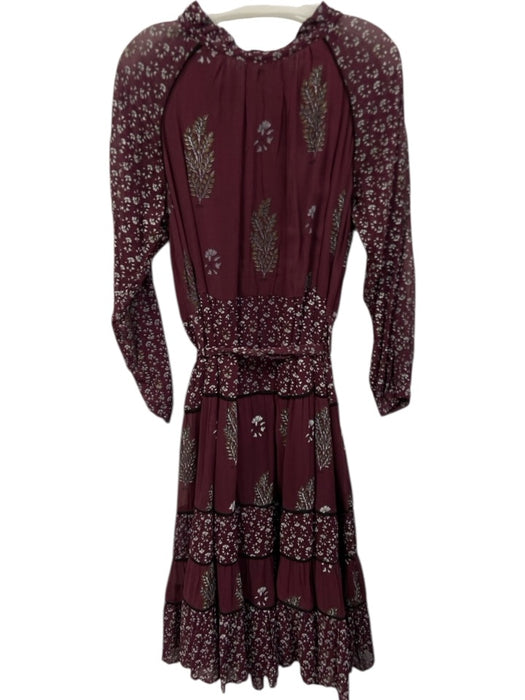 Kopal Size M Maroon Viscose split v Tie Neck Floral Midi Dress Maroon / M
