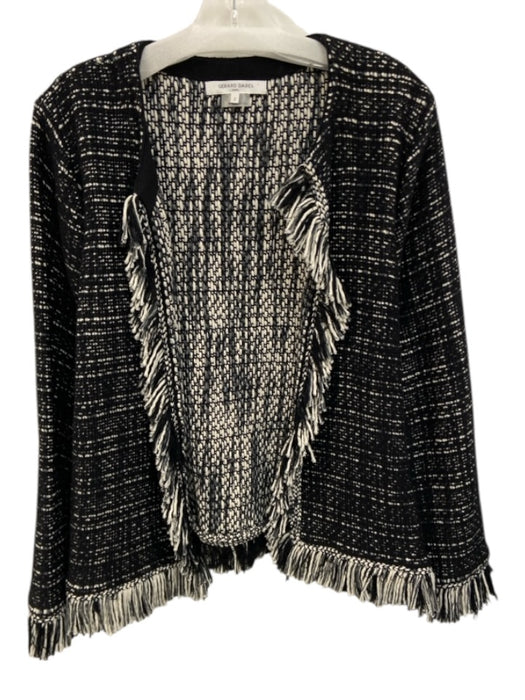 Gerard Darel Size 3/L Black & White Cotton & Polyester Fringe Woven Jacket Black & White / 3/L