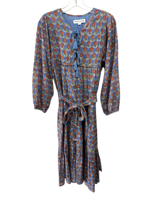 India Collection Emerson Fry Size S Blue, Orange, Multi Cotton Long Sleeve Dress Blue, Orange, Multi / S