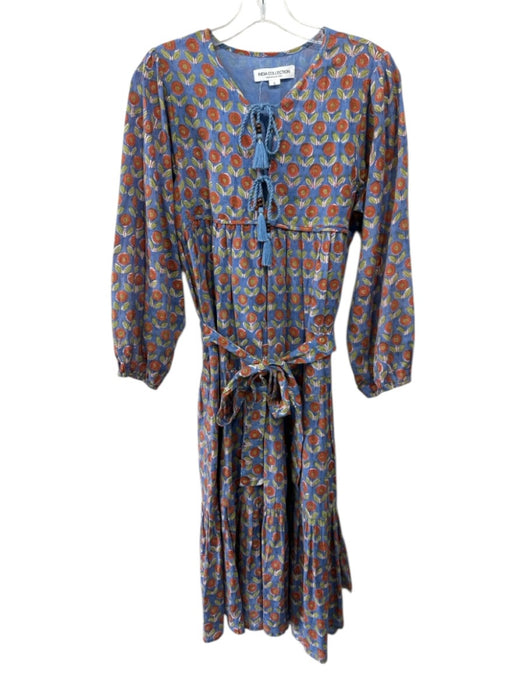 India Collection Emerson Fry Size S Blue, Orange, Multi Cotton Long Sleeve Dress Blue, Orange, Multi / S