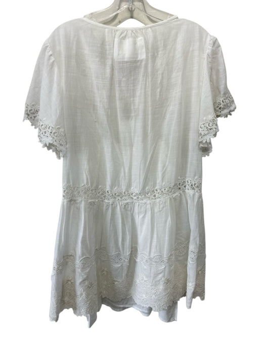 By Anthropologie Size XS White Cotton Button Detail Floral Embroidery Dress White / XS