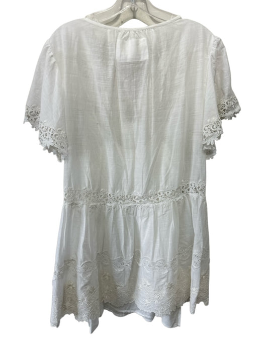 By Anthropologie Size XS White Cotton Button Detail Floral Embroidery Dress White / XS
