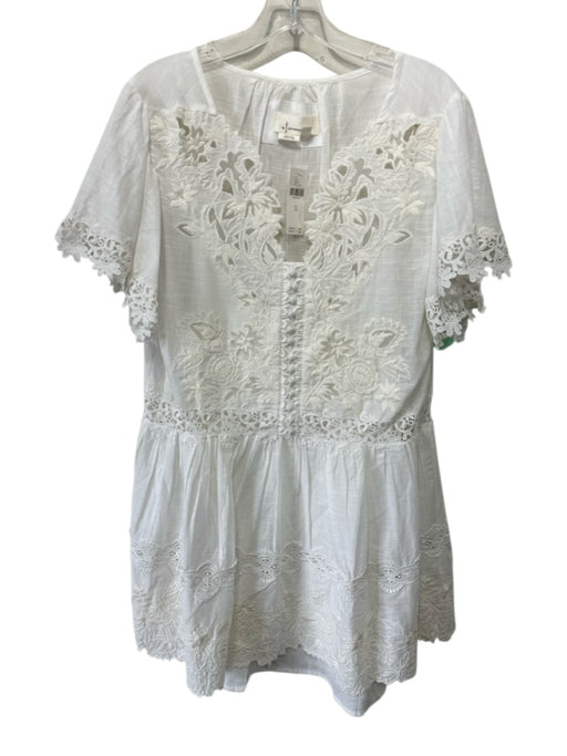 By Anthropologie Size XS White Cotton Button Detail Floral Embroidery Dress White / XS