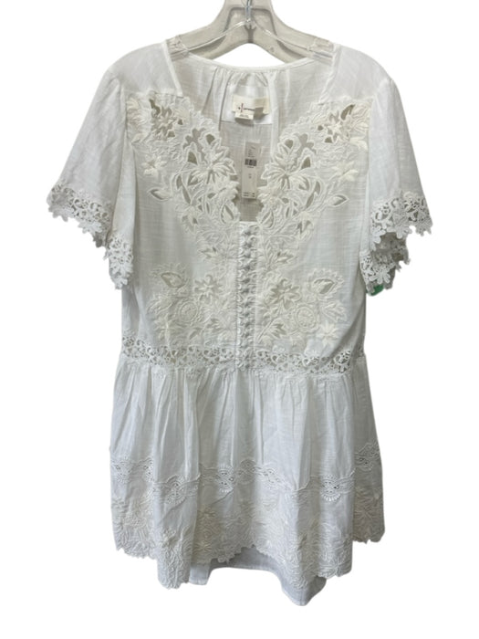 By Anthropologie Size XS White Cotton Button Detail Floral Embroidery Dress White / XS