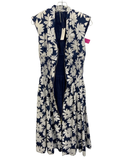 Anthropologie Size XS Navy & white Cotton Sleeveless Floral Front Zip Dress Navy & white / XS
