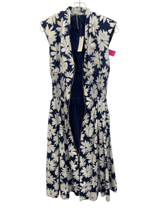 Anthropologie Size XS Navy & white Cotton Sleeveless Floral Front Zip Dress Navy & white / XS