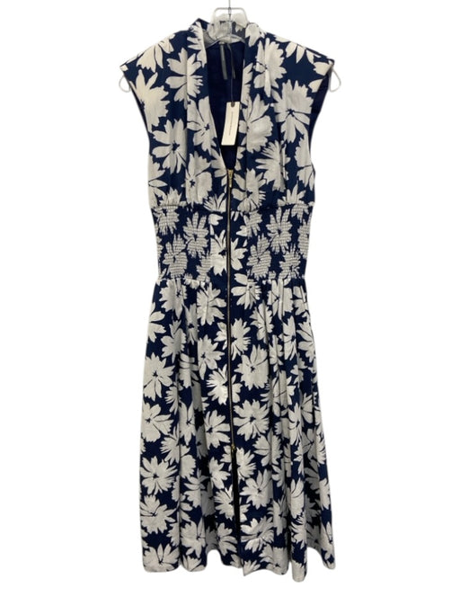 Anthropologie Size XS Navy & white Cotton Sleeveless Floral Front Zip Dress Navy & white / XS