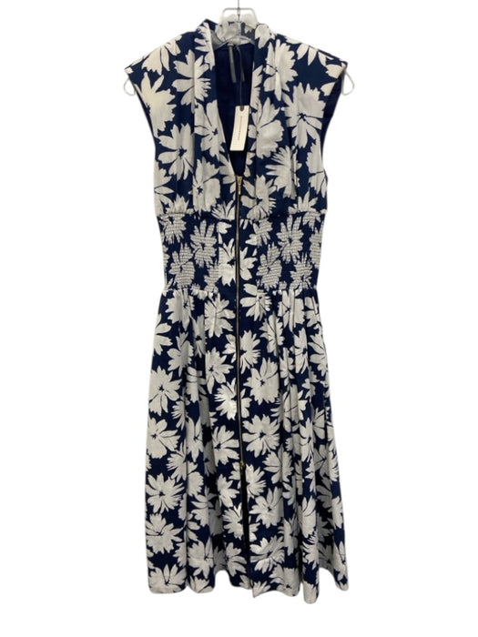 Anthropologie Size XS Navy & white Cotton Sleeveless Floral Front Zip Dress Navy & white / XS