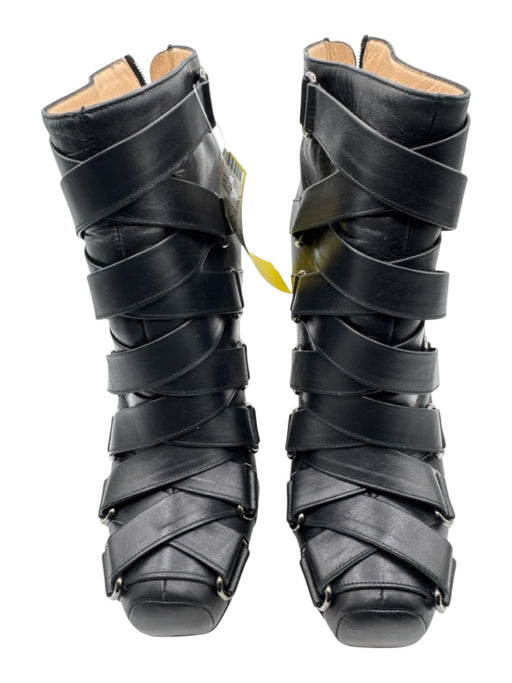 Christian Louboutin Shoe Size 39 Black Leather Strappy Square Toe Booties Black / 39