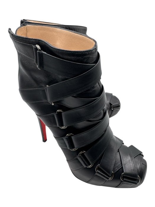 Christian Louboutin Shoe Size 39 Black Leather Strappy Square Toe Booties Black / 39