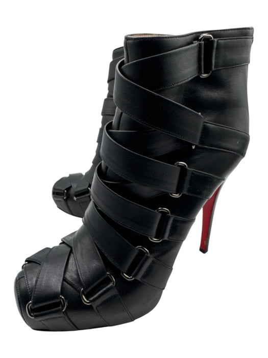 Christian Louboutin Shoe Size 39 Black Leather Strappy Square Toe Booties Black / 39
