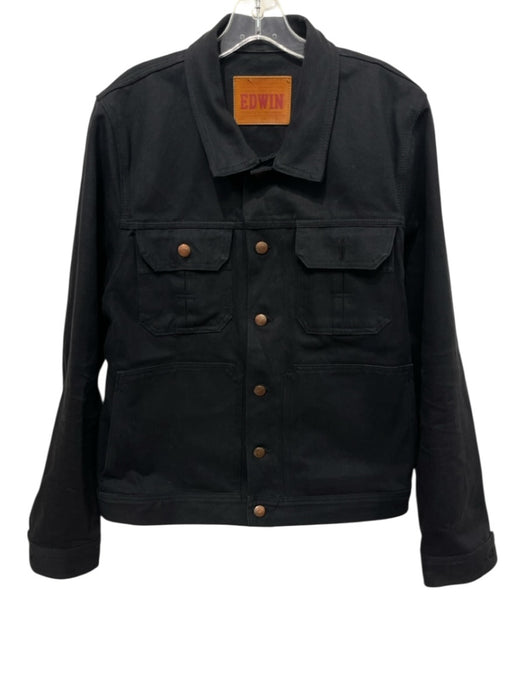 Edwin Size L Black Cotton Solid Denim Trucker Men's Jacket Black / L