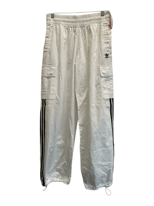 Adidas Size L White & Black Cotton Elastic Waist Cargo Jogger Pants White & Black / L
