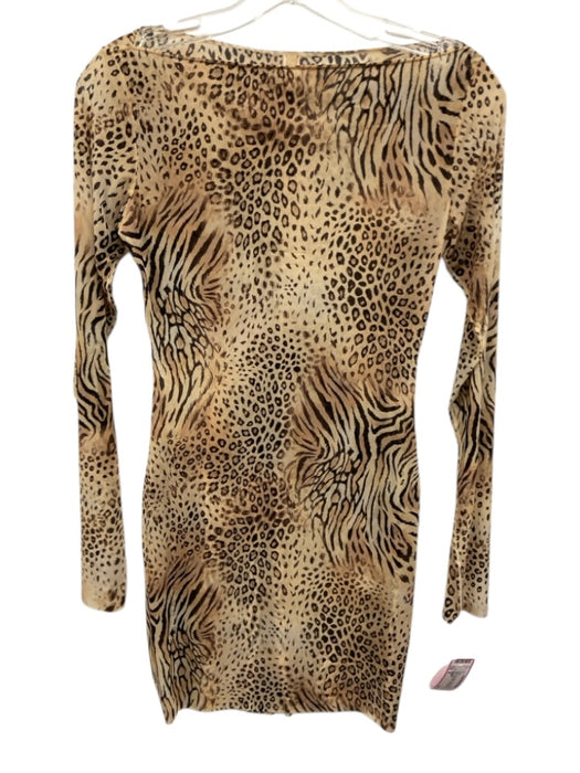 SKIMS Size M Beige, Tan, Black Polyamide Sheer Animal Print Mini Dress Beige, Tan, Black / M