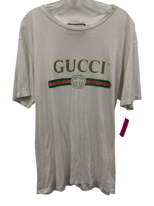 Gucci Size L White, Green, Red Cotton T Shirt Logo Top White, Green, Red / L