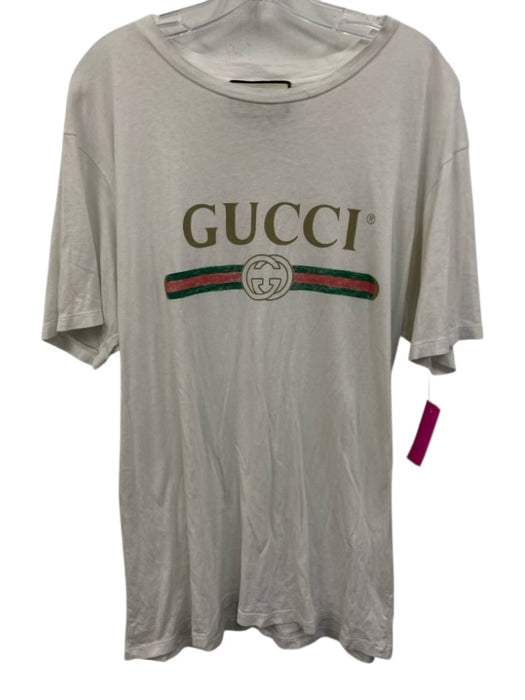 Gucci Size L White, Green, Red Cotton T Shirt Logo Top White, Green, Red / L