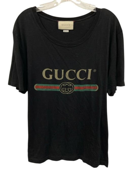 Gucci Size L Black, Green, Red Cotton T Shirt Logo Top Black, Green, Red / L