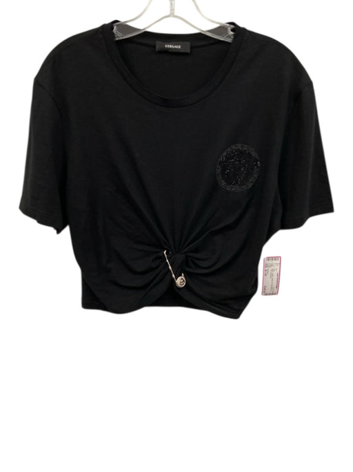 Versace Size M / 42 Black Cotton Safety Pin Rhinestone T Shirt Top Black / M / 42