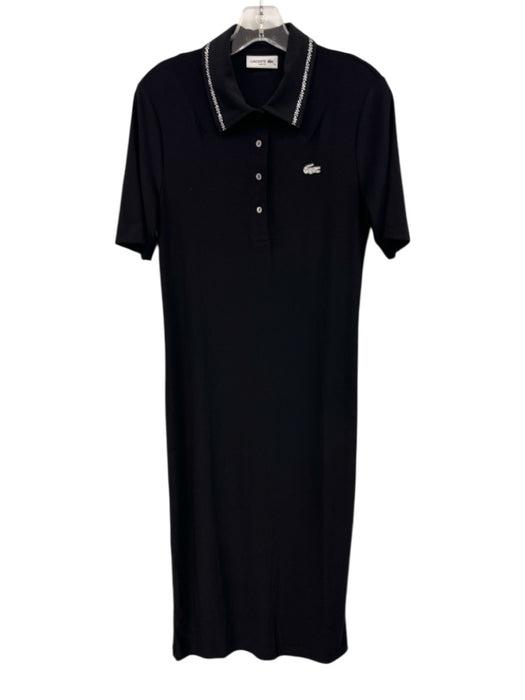 Lacoste Size 42 Black Polyester Blend Short Sleeve Rhinestone Logo Dress Black / 42
