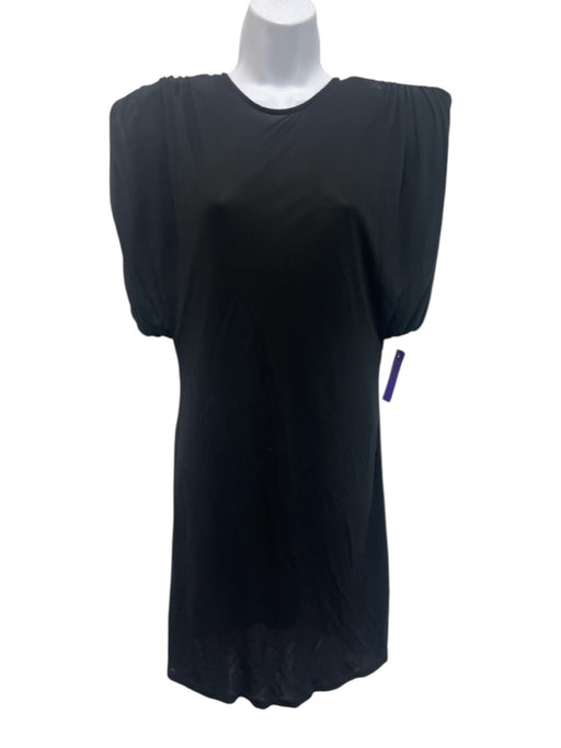 Versace Size 42 Black Viscose Cap Sleeve Gathered Shoulder Pads Ruched Dress Black / 42
