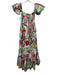 Cara Cara Size 8 Pink, Green, Red Cotton Short Puff Sleeve Floral Gathered Dress Pink, Green, Red / 8