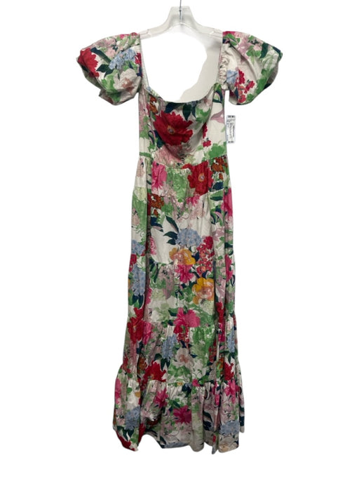 Cara Cara Size 8 Pink, Green, Red Cotton Short Puff Sleeve Floral Gathered Dress Pink, Green, Red / 8