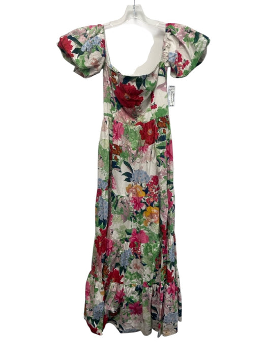 Cara Cara Size 8 Pink, Green, Red Cotton Short Puff Sleeve Floral Gathered Dress Pink, Green, Red / 8