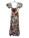 Cara Cara Size 8 Pink, Green, Red Cotton Short Puff Sleeve Floral Gathered Dress Pink, Green, Red / 8