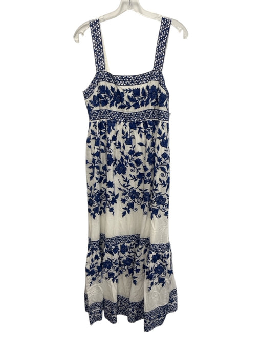 Antonio Melani Size 8 Navy Blue & White Rayon Sleeveless Floral Embroidery Dress Navy Blue & White / 8