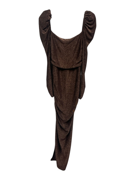 ASTR The Label Size Medium Metallic Brown Nylon Blend Long puff sleeve Dress Metallic Brown / Medium