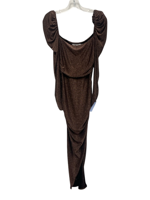 ASTR The Label Size Medium Metallic Brown Nylon Blend Long puff sleeve Dress Metallic Brown / Medium