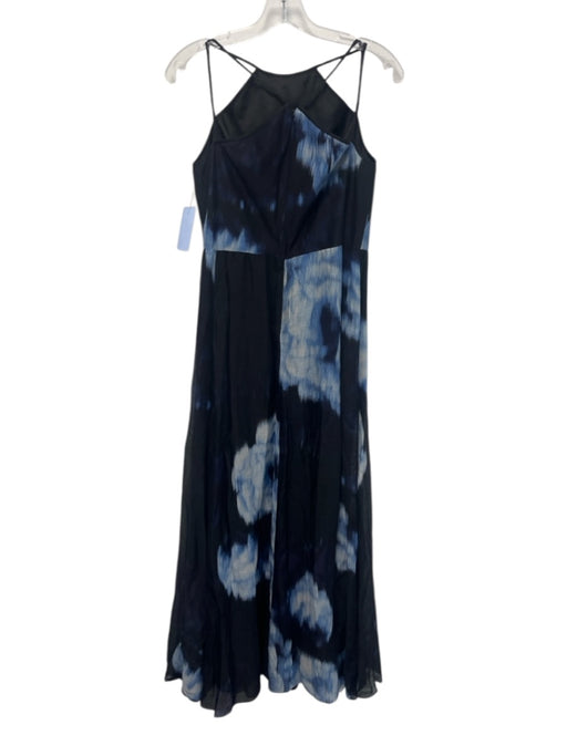 Lela Rose Size 10 Black, Blue, White Cotton & Silk Spaghetti Strap Pleated Dress Black, Blue, White / 10